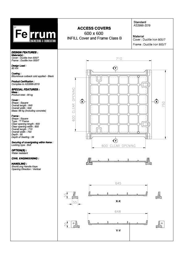 600mm x 600mm Ductile Cast-Iron Storm-water Lids