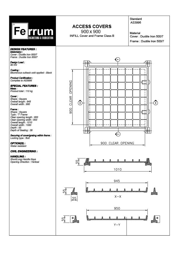 900mm x 900mm Ductile Cast-Iron Storm-water Lids