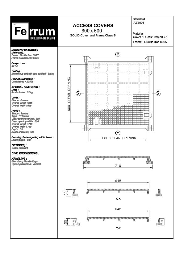 600mm x 600mm Ductile Cast-Iron Storm-water Lids