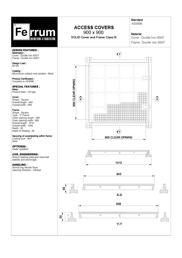 900mm x 900mm Ductile Cast-Iron Storm-water Lids