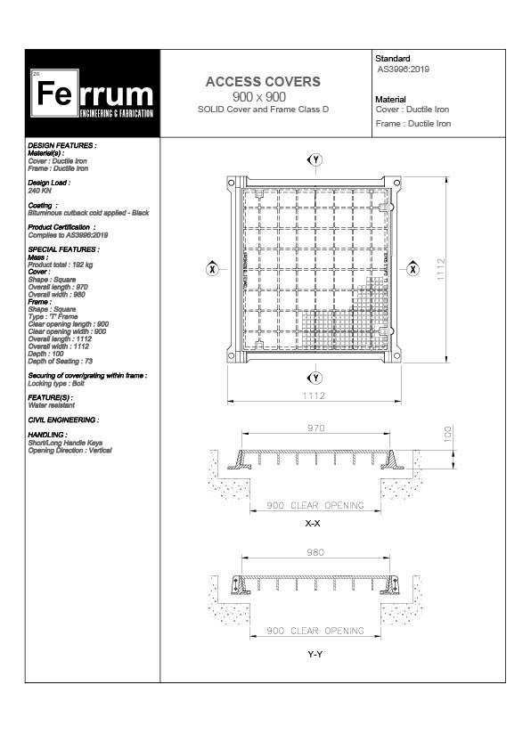 900mm x 900mm Ductile Cast-Iron Storm-water Lids